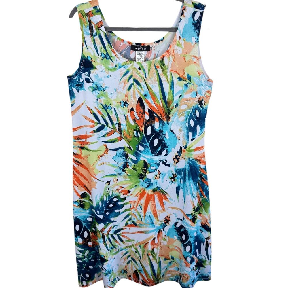 Sophie A. Tropical Hawaiian Colorful Knee Length Casual Beachy Tank Dress Size L